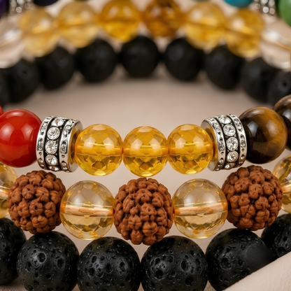 Citrine, Lava Stone, 7 Chakra & Rudraksha Bracelet Set for Success
