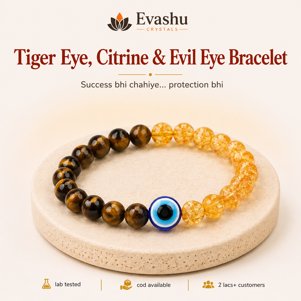 Tiger Eye, Citrine & Evil Eye Bracelet Set for Protection