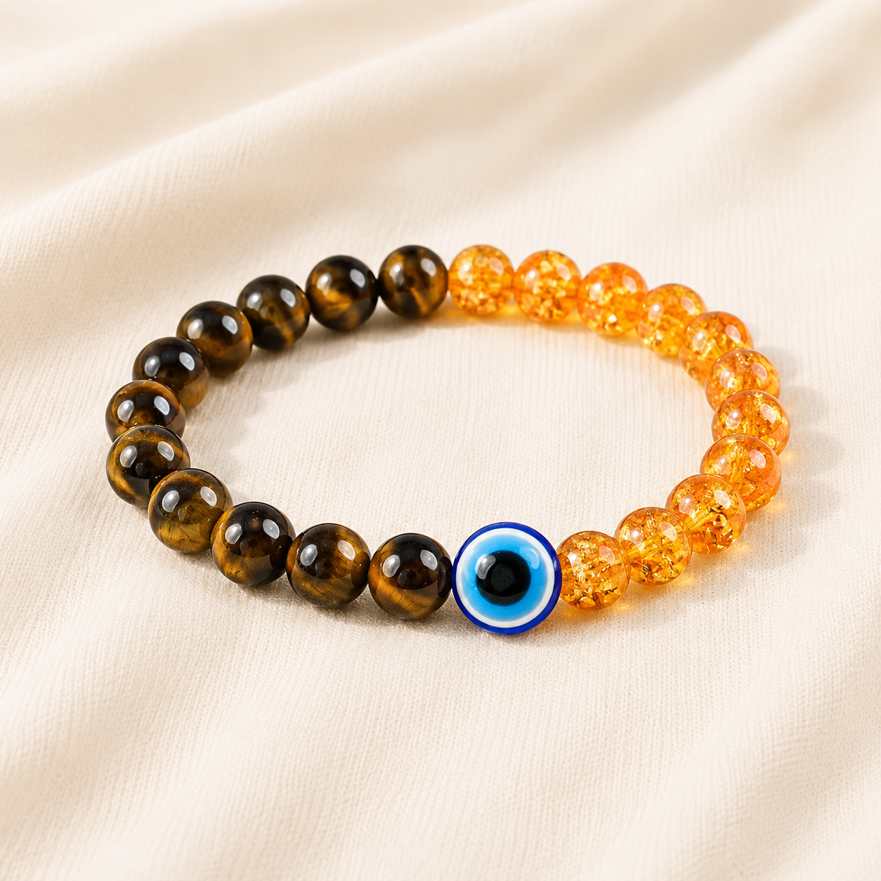 Tiger Eye, Citrine & Evil Eye Bracelet Set for Protection