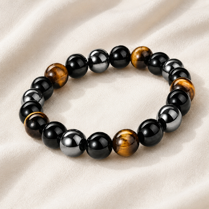 Black Obsidian, Tiger Eye & Evil Eye Bracelet for Grounding