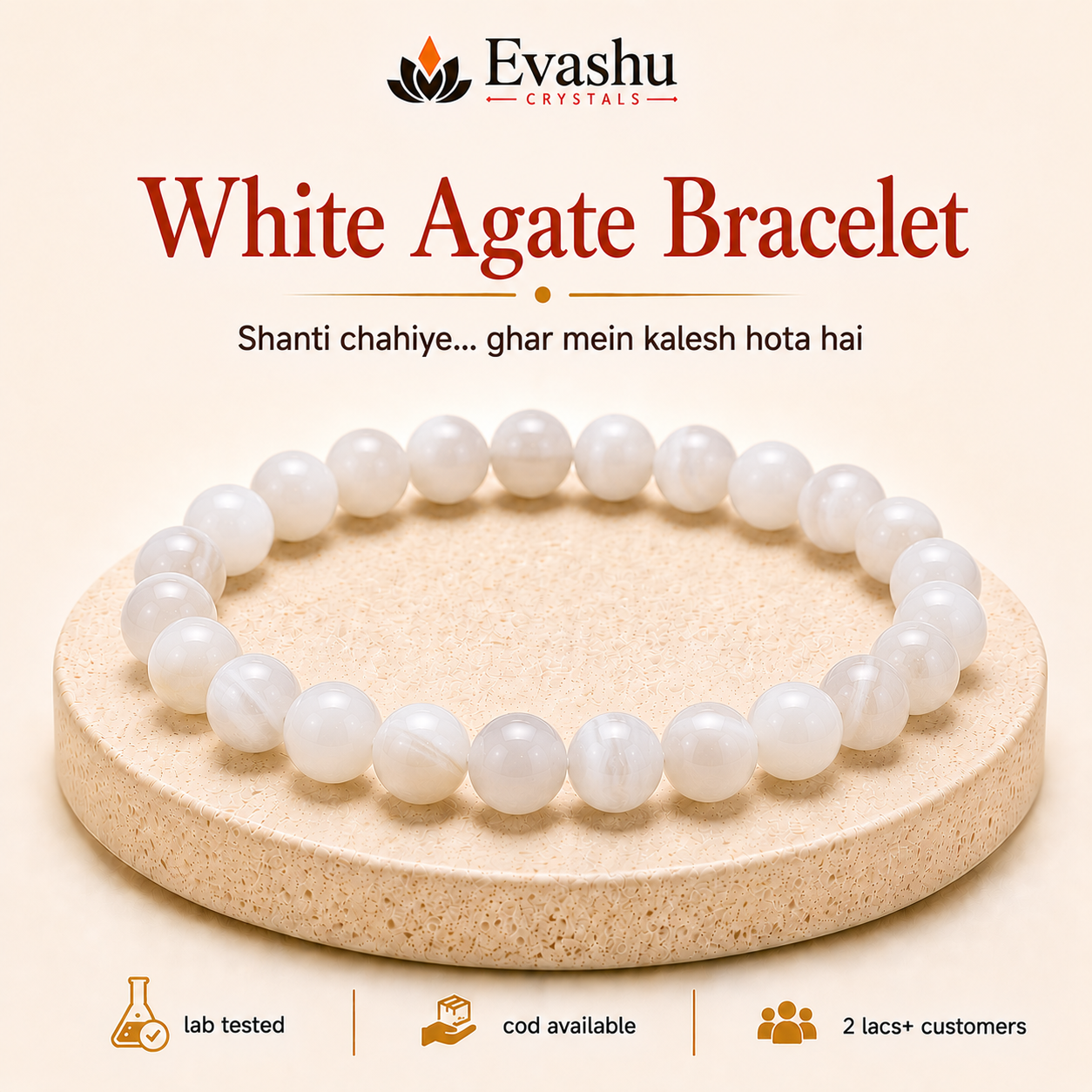 Natural White Agate 8mm Bracelet for Serenity