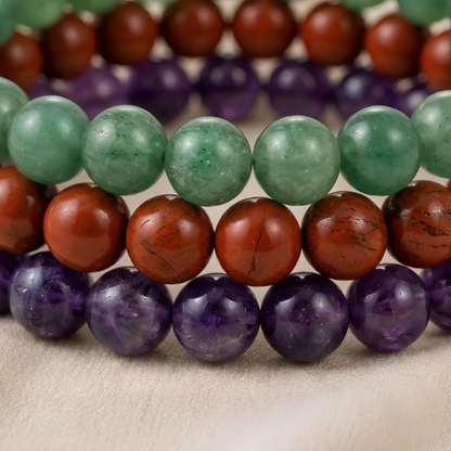 Green Aventurine, Red Jasper & Amethyst Bracelet Set for Growth