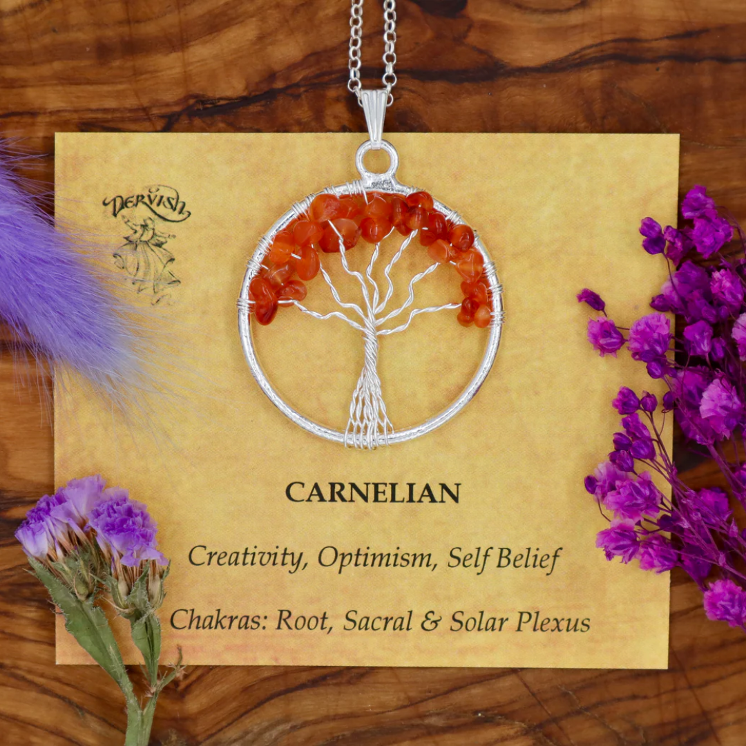 Natural Carnelian Tree of Life Pendant for Creativity