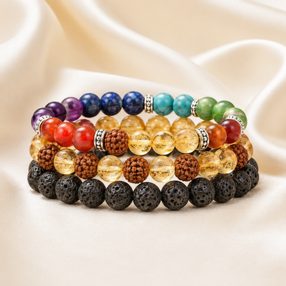 Citrine, Lava Stone, 7 Chakra & Rudraksha Bracelet Set for Success