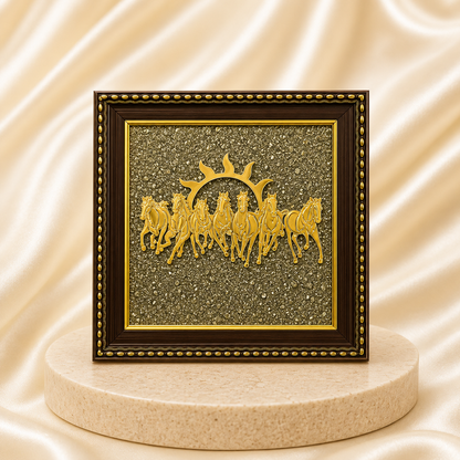 Natural Pyrite 7 Horses Crystal Frame for Prosperity