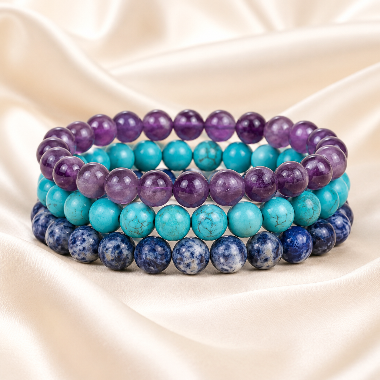Amethyst, Turquoise & Sodalite Bracelet Set for Calm