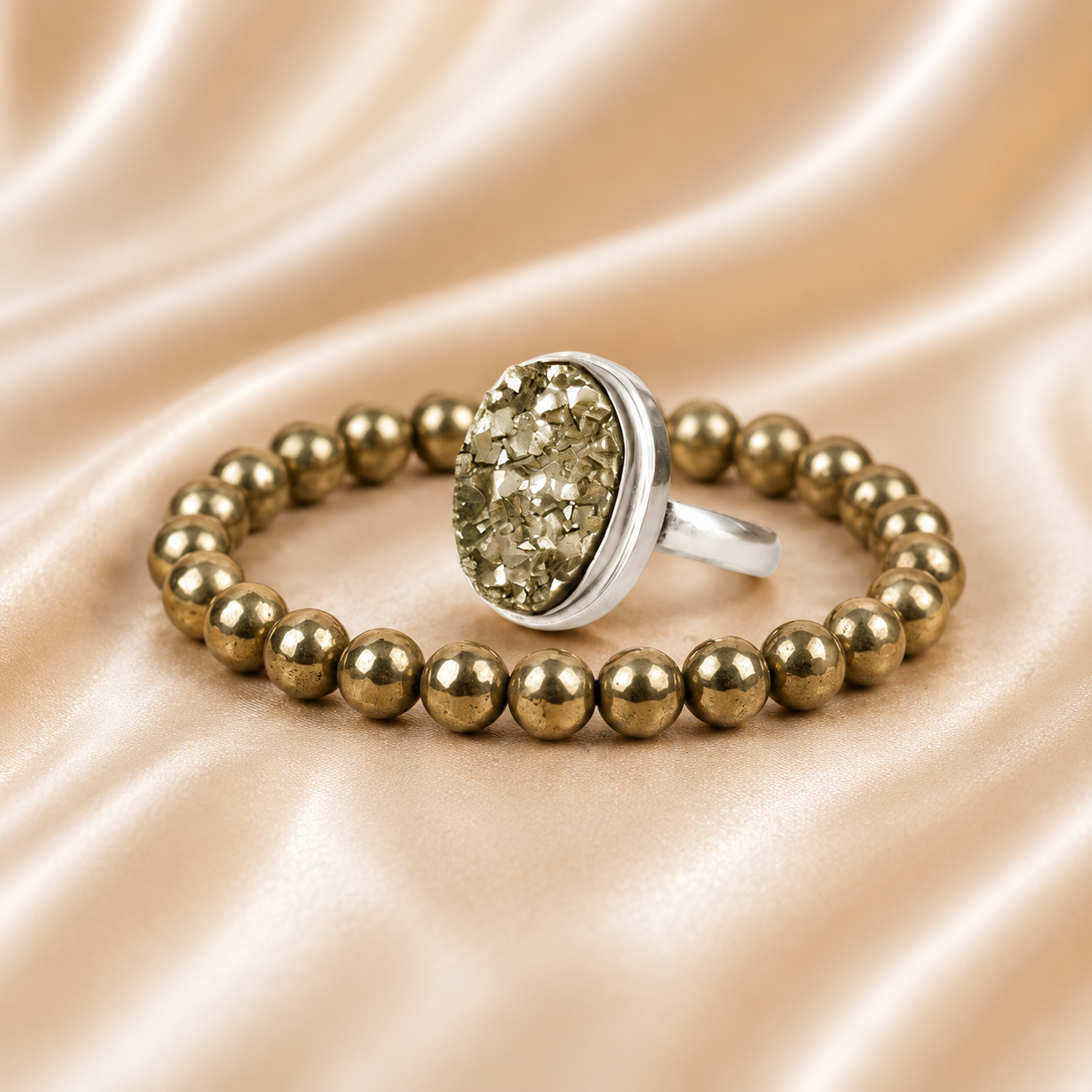 Natural Pyrite Ring & Bracelet Combo for Prosperity