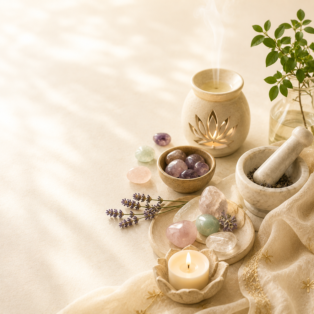 Crystals used as mindful companions for reflection