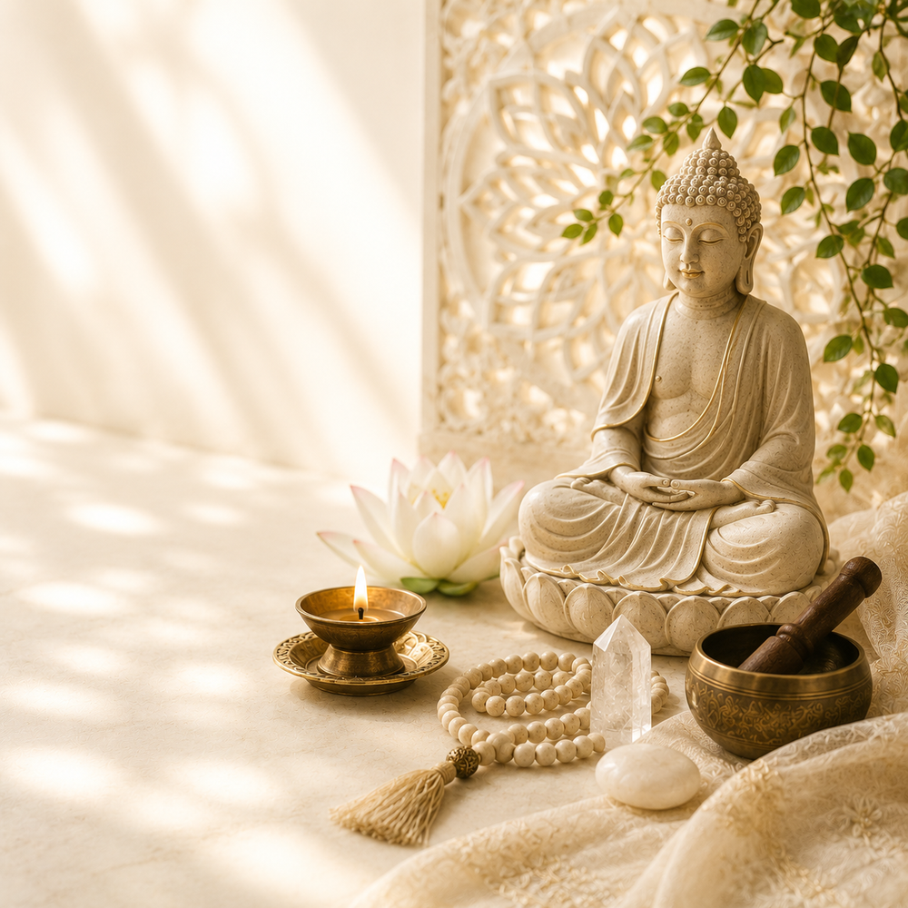 Crystals and spiritual objects for meditation and prayer